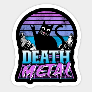 Death Metal Retro Sunset Cat Synthwave Heavy Metal Retrowave Sticker